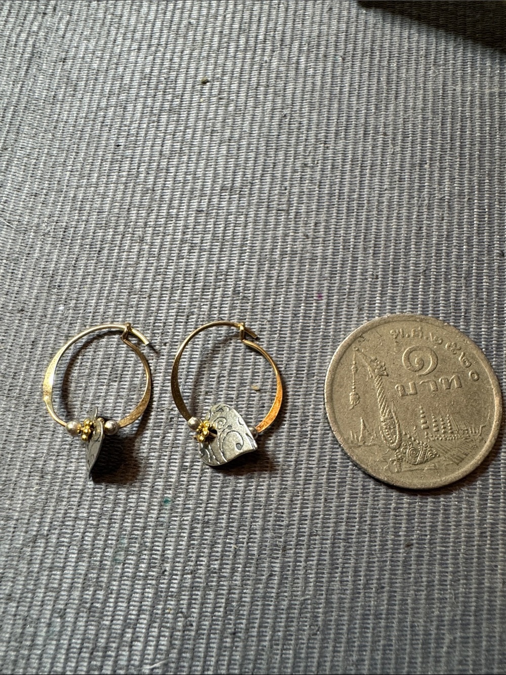 Vintage Source Unknown Gold and Silver Heart Hoop Earrings